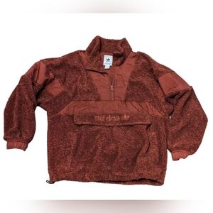 Adidas Originals Sherpa Fleece Red Plush Anorak Pullover 1/4 Zip Jacket Medium